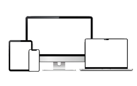 Responsive web design computer display, laptop, tablet pc with smartphone