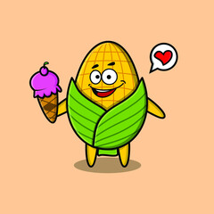 Cute Cartoon corn character holding ice cream cone cute modern style design for t-shirt, sticker, logo element