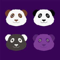 Collection of panda cartoon face design icon. Pack of cute panda cartoon face vector illustration.
