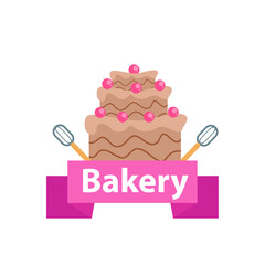 Bakery logo vector illustration with cute girl cartoon art