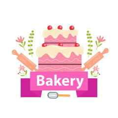 Bakery logo vector illustration with cute girl cartoon art