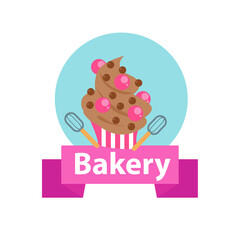 Bakery logo vector illustration with cute girl cartoon art