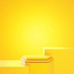 3d rendering of empty yellow podium abstract minimal background. Scene for advertising design, cosmetic ads, show, technology, banner, food, fashion, luxury. Illustration. Product display. copy space