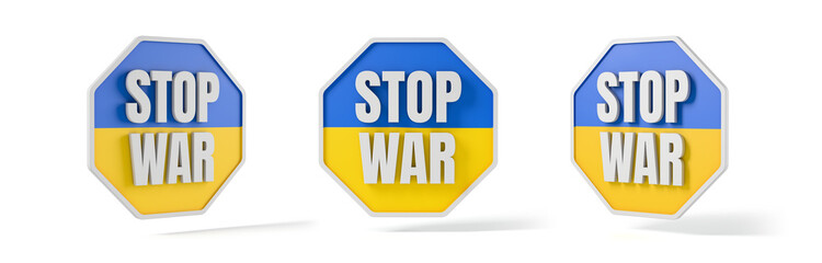 Ukraine war stop sign, isolated on white background