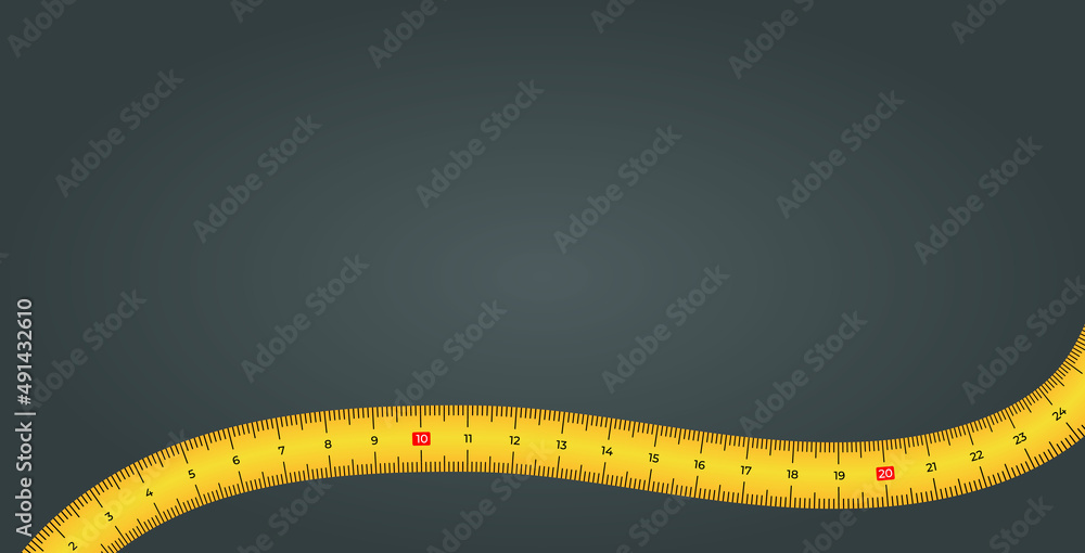 Wall mural vector background with measure tape in flat style. yellow measuring tape template isolated on dark g