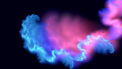 Neo Neon Pink and Blue Wispy Smoke Puffs Abstract Fractal Background.Intense and mysterious explosive light effect texture.Vivid glowing artistic spiraling clouds wallpaper