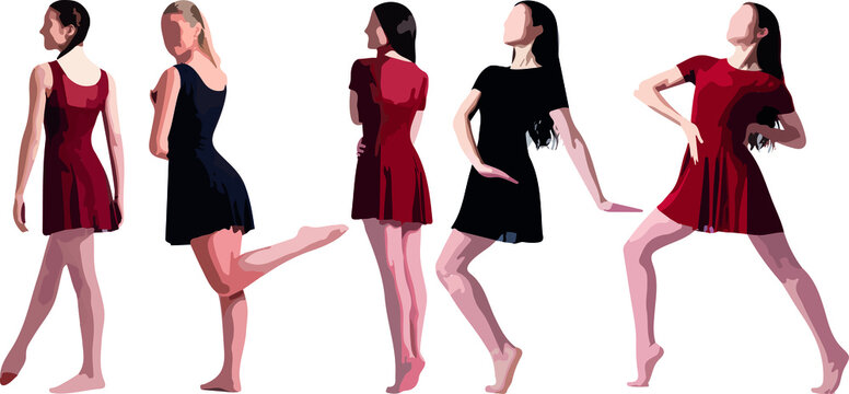 Vector silhouette of ladies, front, back, lateral, view perfect to include in your architecture projects, renders, sketches or plans.