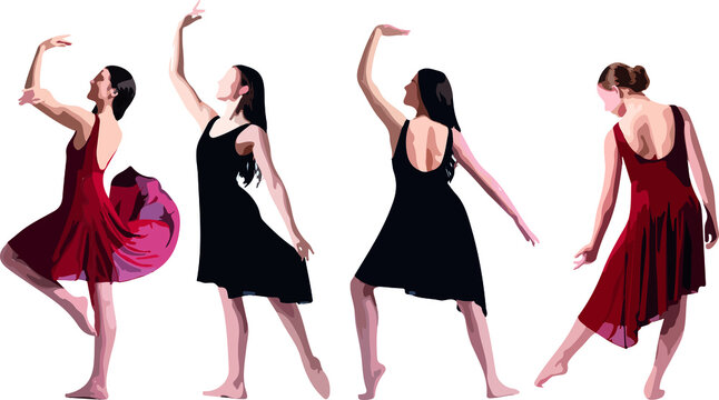 Vector silhouette of ladies, front, back, lateral, view perfect to include in your architecture projects, renders, sketches or plans.