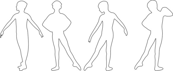 Vector silhouette of ladies, front, back, lateral, view perfect to include in your architecture projects, renders, sketches or plans.