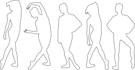 Vector silhouette of ladies, front, back, lateral, view perfect to include in your architecture projects, renders, sketches or plans.