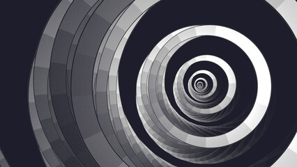 Grayscale Trippy Abstract Circular Tunnel Fractal Background. Dark gritty geometric futuristic fractal vortex render. Beautiful mathematical art concentric circles wallpaper