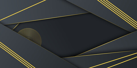 Modern trendy black and gold abstract presentation background, black and gold abstract background, Dark and gold abstract background luxury shapes. Vector illustration.