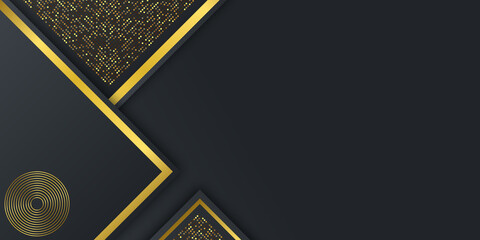 Modern trendy black and gold abstract presentation background, black and gold abstract background, Dark and gold abstract background luxury shapes. Vector illustration.