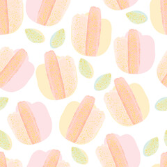 seamless shiny tulips on white background , cute greeting card or fabric