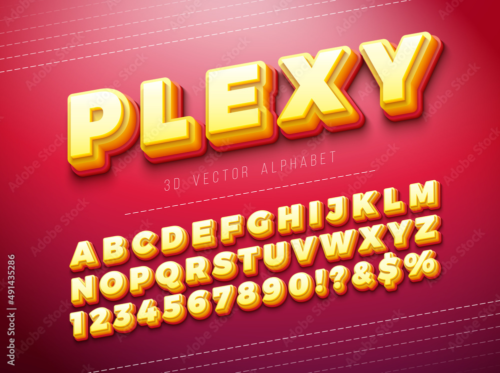 Fototapete vector 3d multi layered plexiglass effect alphabet font set with shadow on red background. modern ty