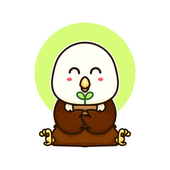 happy bald eagle and plant tree nature adorable cartoon doodle vector illustration flat design style