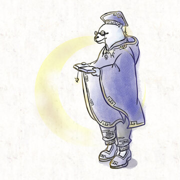 難しい本を読むアジアンテイストなシロクマ学者