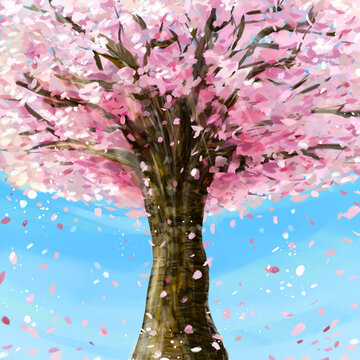 【背景用】明るい希望を感じる桜の木