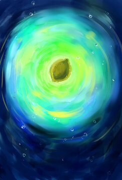 青くほの暗い水の上でたゆたうレモン