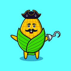 Cute cartoon pirate corn with hook hand in 3d modern style design