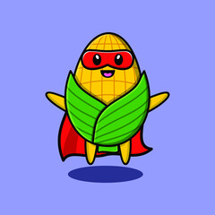 Cute corn superhero character flaying illustration cartoon vector in concept 3d modern style design