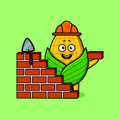 Cute cartoon corn as mason character in 3d modern style design