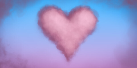 Heart Shape Cloud Sky Background. Illustration Art. Pink and Blue Colors. Love