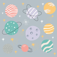 Collection of hand drawn planets.