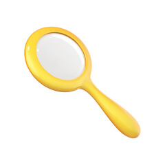 Yellow magnifying glass icon in cartoon 3d style isolated on white background. Vector illustration plastic volumetric magnifying glass.