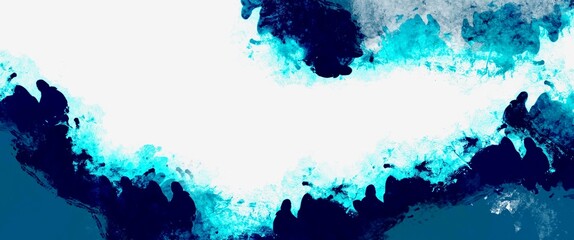 abstract fluid art painting with alcohol ink, bright turqoise and darkblue elements, free white copy space, liquid design illustration, wallpaper background with modern minimalistic idea
