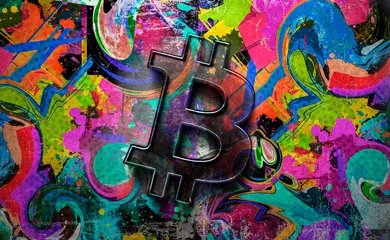 Foto op Plexiglas 3D rendering cryptocurrency bitcoin on colorful background, cryptocurrency concept 3D illustration © reznik_val