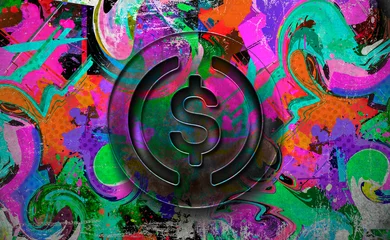 Foto op Canvas 3D rendering cryptocurrency usd on colorful background, cryptocurrency concept 3D illustration © reznik_val