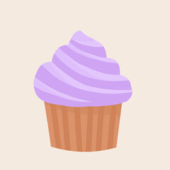 Cute pink birthday cupcake with icing for a greeting card.