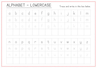 Children Learning Printable - Trace and Write Alphabets Lowercase