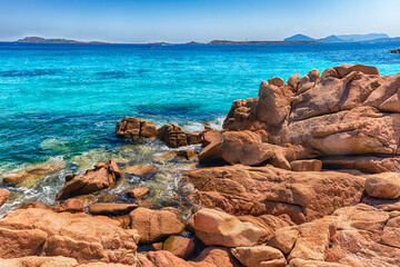 Fototapeta na wymiar The scenic Capriccioli beach in Costa Smeralda, Sardinia, Italy
