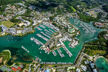 Aerial view of Marina Bas-du-Fort, Pointe-à-Pitre, Grande-Terre, Guadeloupe, Lesser Antilles, Caribbean. - obrazy, fototapety, plakaty