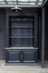 Vintage classic  black sideboard with open hutch in farmhouse style