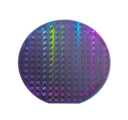 Silicon wafer with chips isolated on white background