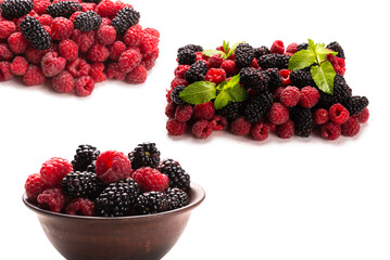 Tasty raspberry and blackberry background.
