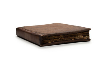 An old brown book isolated on white background.