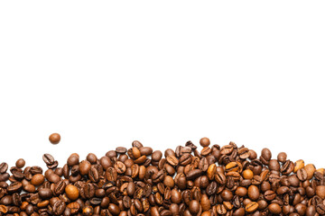 Coffee beans on a white background. Top view.