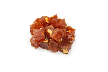 Turkish traditional delight with nuts isolated on white background.