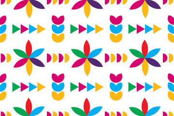 Fototapeta na wymiar seamless repeating pattern with flowers and geometric shapes