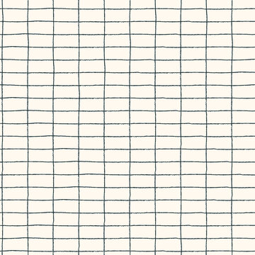 Seamless checkered repeating pattern with hand drawn grid. White plaid background for wrapping paper, surface design and other design projects