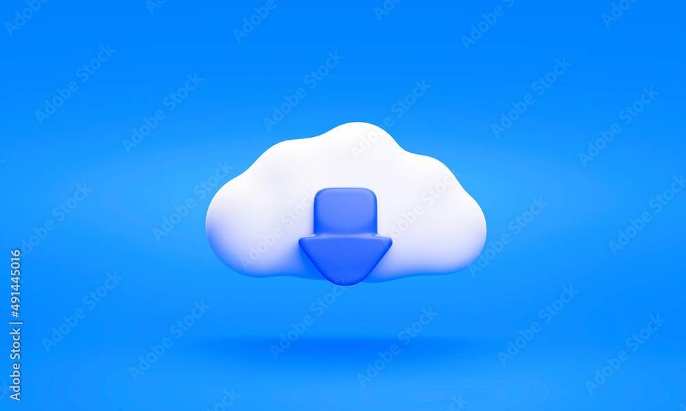 Poster white cloud with download icon cloud computing technology sign or symbol 3d rendering