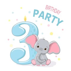 Naklejka premium Birthday party invitation with baby elephant