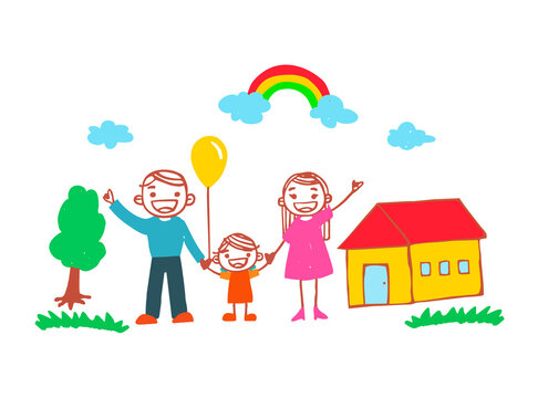 illustration with hand drawn style about family in the house