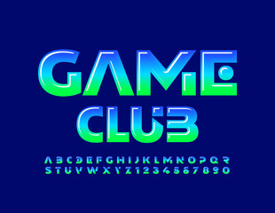 Vector Emblem Game Club. Glossy Font. Trendy Alphabet Letters and Numbers set