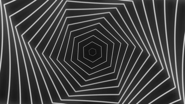 Fondo animado video basado en figuras hexagonales que se mueven hacia el espectador. En colores blanco y negro.