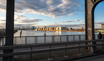 The new district Hafencity during sunset. Picture taken from the Elbbruecken bridge in Hamburg, Germany.